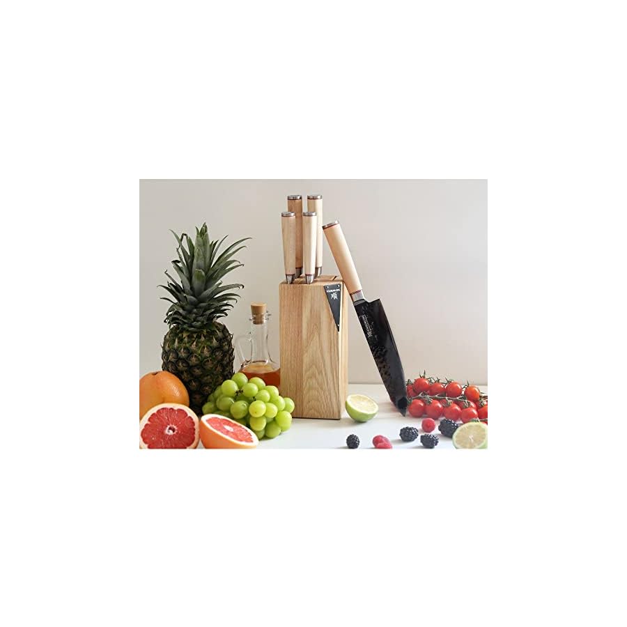 YOUSUNLONG-Knife-Block-Sets-5-Piece-Chef-Knife-Set-Japanese-AUS8-Steel-Black-Titanium-Natural-Fraxinus-Americana-Wood-Knife-Holder-Canadian-Maple-Wood-Handle-With-Gift-Box YOUSUNLONG Knife Block Sets - 5 Piece Chef Knife Set - Japanese AUS8 Steel Black Titanium - Natural Fraxinus Americana Wood Knife Holder - Canadian Maple Wood Handle - With Gift Box