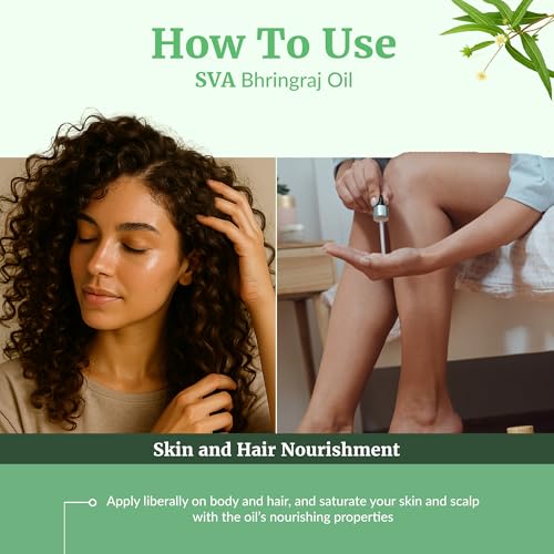 Image of SVA Bhringraj Carrier Oil, Huge Bottle, Large Size, 16 Fl Oz (473 ml) | Bhringraj Oil for Hair Care, Hair Oiling, Scalp Massage, Hair Oil Blends, Body Massage, Skin Care & DIY Beauty Recipes