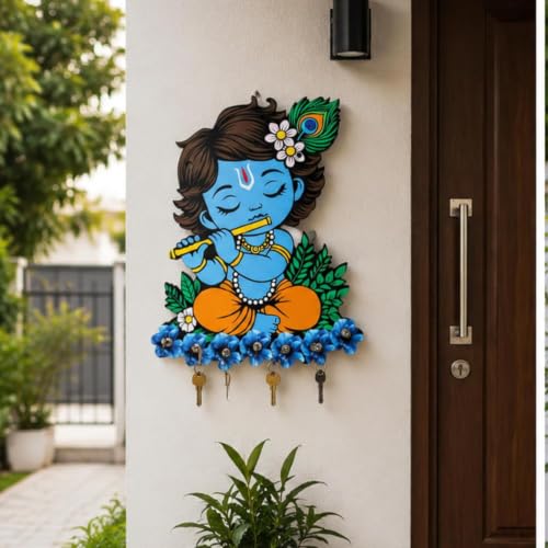 Image of Webelkart Premium Cute Krishna Key Holder for Home /Office Decor /Key Hanger for Wall Decor,Decorative Item for Home (Blue Krishna)