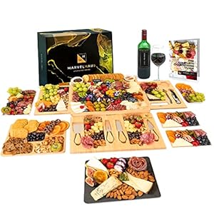 Large Charcuterie Board Set with 21 Accessories: Swivel Design Bamboo Cheese Board, Charcuterie Boards Gift Set, Large Cheese Board, Unique House Warming New Home, Birthday – Wedding Gift