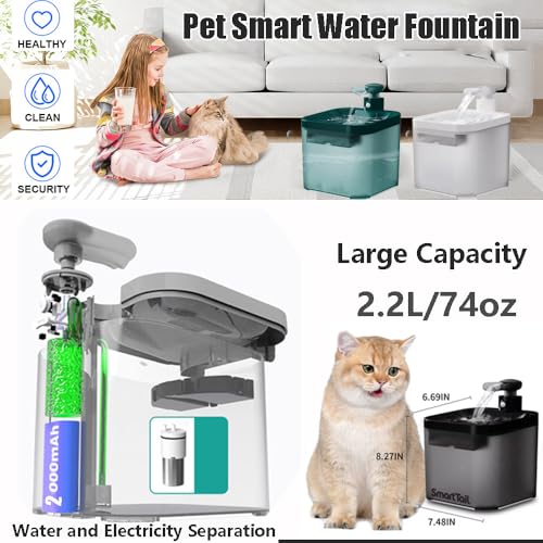 Fuente de agua inalámbrica para gatos 2.2 l verde miniatura 5