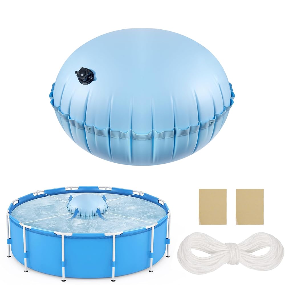 Coussin Gonflable Piscine Rond,Coussin Piscine,Flotteur Hivernage Piscine 120x 120 CM,Pool Pillow,Dome Piscine Hors Sol avec 15M Corde D'équilibre,pour Les Bache Sol Piscine,Spas,Fontaine