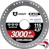 ✷Disco de corte metal 115 GRAFF Black fue certificada por MPA Hannover.✷ Comportamiento cómodo de los discos de corte con diamante en comparación con los discos de corte normales: menos chispas, sin polvo, sin olor.