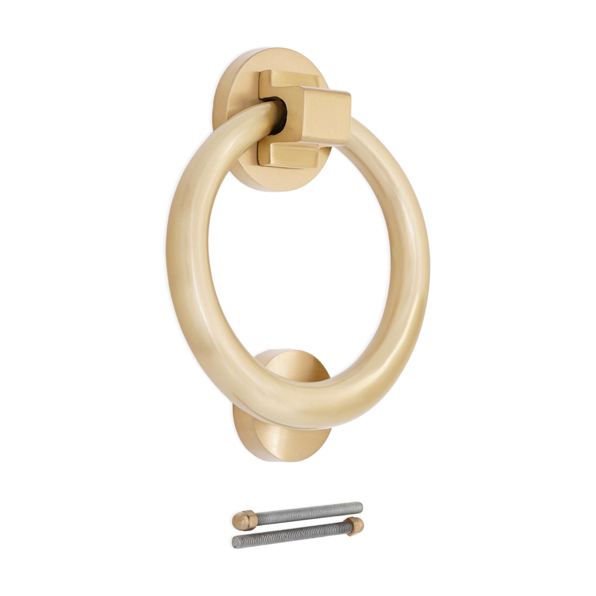 Infinity Decor Wiktoriańska satynowa mosiężna kołatka do drzwi pierścieniowych 110 mm – solidna mosiężna elegancka kołatka do drzwi wejściowych do mebli