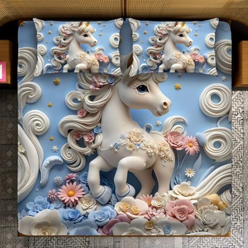 Image of Dream Living Real Look 7D Design Queen Size Bedsheet (228x254 Inch) with 2 Pillow Covers (19x29 Inch) (7D-Design-(Horse))