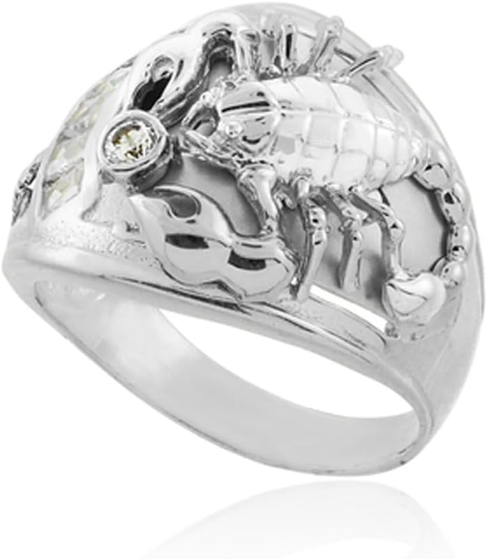 925 Sterling Silver Men's Solid Statement Scorpion Cubic Zirconia Ring - Choice of Ring Size