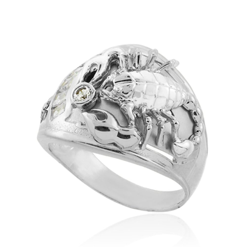 925 Sterling Silver Men's Solid Statement Scorpion Cubic Zirconia Ring - Choice of Ring Size