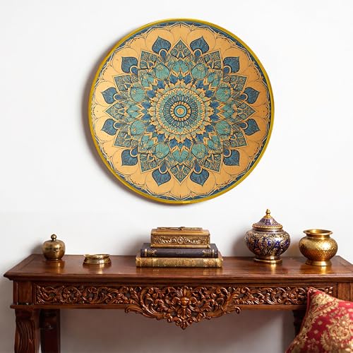 Image of Elegant Mandala Round Framed Wall Art Painting For Living Room | Floral Vastu Mandala Wall Art Painting With Frame for Home, Bedroom & Office, 16 Inch