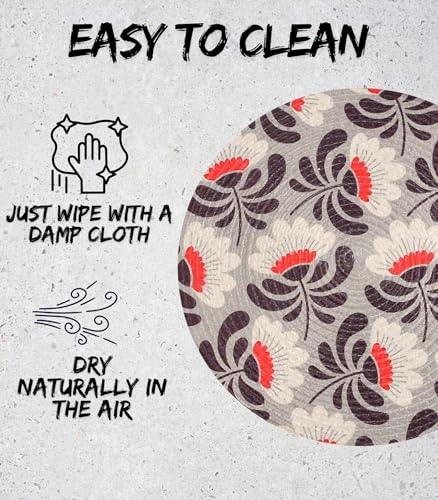 Image of LaVichitra Cotton Table Placemat | Dining Table Mat | Bed Side Table Mat | Cotton Round Shape Placemats | Washable PlaceMat for Shelves & Plant Pots - Pack of 2, Vintage Daisy