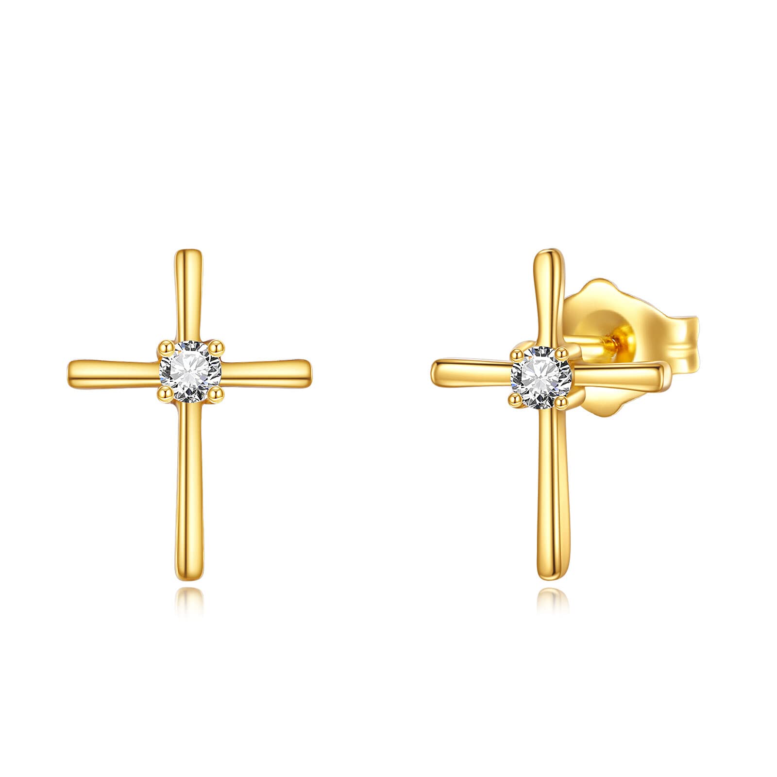 DOVRAN 14K Solid Gold Cross Earrings Stud for Women Yellow Gold Small Cross Jewelry Gift for Her