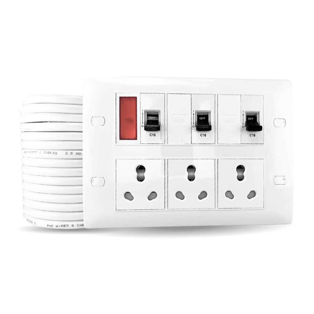 heavy duty extension board with 16a sockets & mcb protection | 1500w–3500w electric power extension i16a big plug | 2.5 mm copper wire | plug box for office & commercial (2 meter)