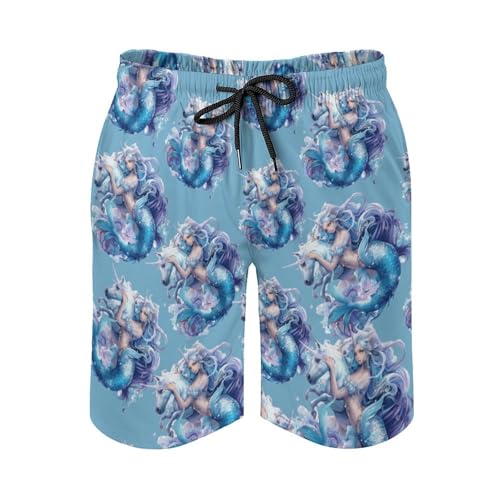Unicorns Mermaids Men's Swim Trunks Quick Dry Beach Board Shorts with Mesh Lining Swimwear Bathing Suits3