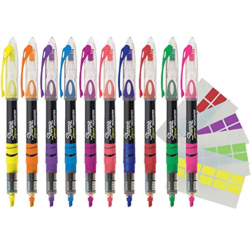 Liquid Highlighters, Chisel Tip, Assorted Colors, 10 Count with Removable Page Flags Assorted Colors 50/Pack