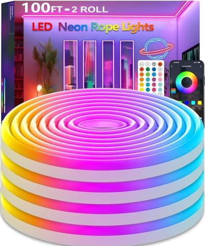 Image of 100FT Led Rope Lights,Flexible Neon Light Control with App /Remote,Multiple Modes,IP65 Outdoor Waterproof,Music Sync Strip for Bedroom