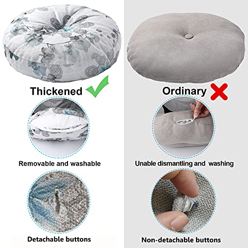 Novwang Natural Linen Round Floor Pillow Seating Cushion With Removable Zippered Cover Room Décor Pouf For Meditation, Yoga, 17.7X17.7Inch, Flower #TOP3