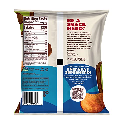 Jackson’s Sweet Potato Kettle Chips With Sea Salt Made With Premium Avocado Oil (1.5 Oz, Pack Of 10) - Allergen-Friendly, Gluten Free, Peanut Free, Vegan, Paleo Friendly - Shark Tank Product #TOP2
