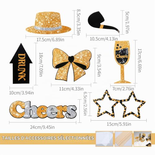 30 Pièces Accessoires de Photomaton pour Fête Anniversaire Mariage Bal Disco Mardi Gras | Mélange de Chapeaux Rouge à Lèvres Cravate Couronnes (Doré), Cadeau Anniversaire Fille et Garcon – vue 2