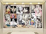 Tamaño 3D Mural Salón Mural Marilyn Monroe Pintura nostálgica Tv Sofá Fondo Papel tapiz Pared 3D Decoración Fotomural Sala De Estar Pared Pintado Papel Tapiz No Tejido-350cm×256cm