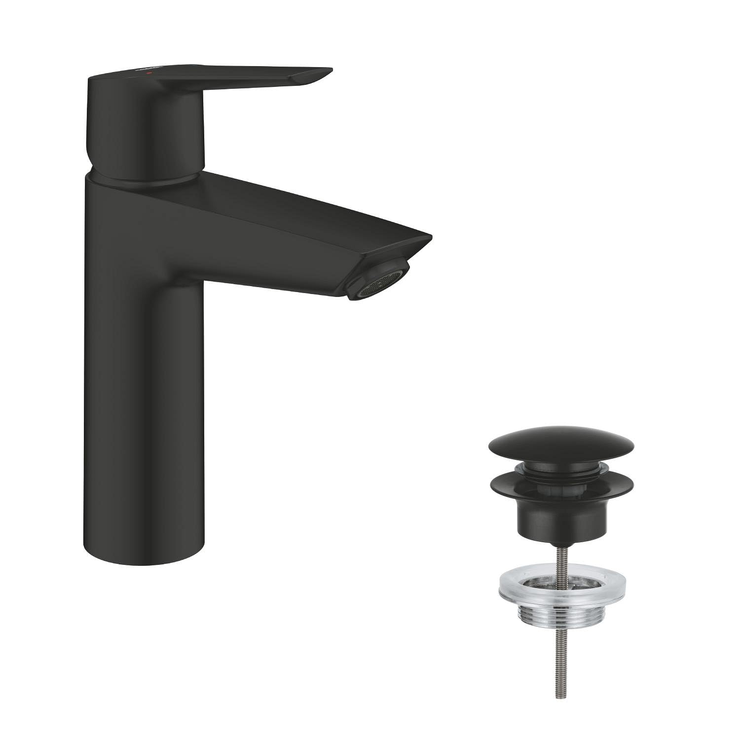 GROHE Start QuickFix 242042432 - Grifo mezclador de lavabo con juego de desagües a presión (tamaño M 192 mm, cartucho de cerámica de 28 mm, ahorro de agua, colas de 3/8 pulgadas, fácil de instalar con