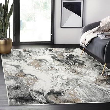 Picture of Abani Regal Collection Area Rug - Abstract Grey Black Marble Swirl Design - for Living Room, Bedroom & Office (6' x 9') Washable