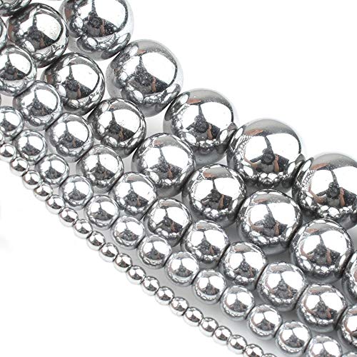 AAA Natural Stone Silver Plated Hematite Beads Round Loose Bead for Jewelry Making DIY Bracelet Accessories 4/6/8/10mm 15