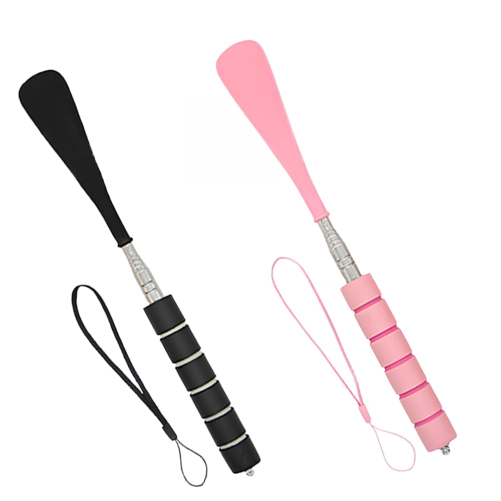 2pcs shoe horn- Long Handle Telescopic Shoe Horn for Seniors – Adjustable 11" to 28" Metal Shoehorn, Non-Slip Comfort Grip, Ideal for Men, Women, Elderly