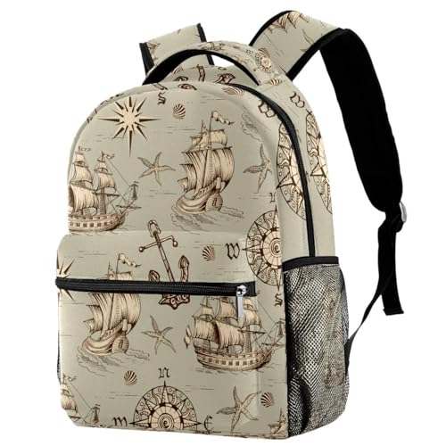 Sac à dos d'école multicolore pour fille et garçon thème voilier et pirates