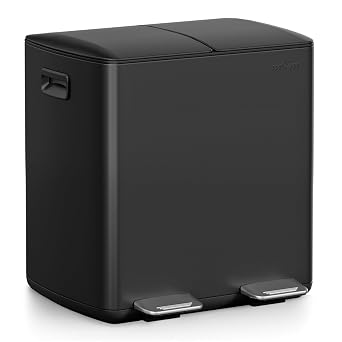 mVm Kitchen Bin,40L Dual Rubbish Bin,2 x 20L Stainless Steel Pedal Bin,Double Recycling Bin with Soft-Close Lids and Plastic Inner Buckets,Fingerprint Proof,Odour Seal,Large Capacity Trash Can
