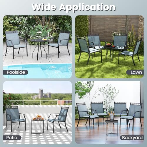 Image of Giantex Patio Chairs Set of 4, Outdoor Chairs with All Weather Fabric, High Backrest, Armrests, Heavy Duty Metal Armchair, Outside Dining Chairs for Porch Lawn Garden Yard Pool