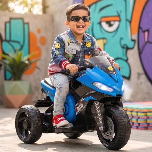 Image of Toyzone Ranger Electric Bike (Blue) | 6V Rechargeable Bike for Kids with 4.5Ah Battery | LED Lights, Music, MP3 /USB /BT | Smooth Acceleration | 6M Battery Warranty | Age 2-8 Years, Up to 35kg