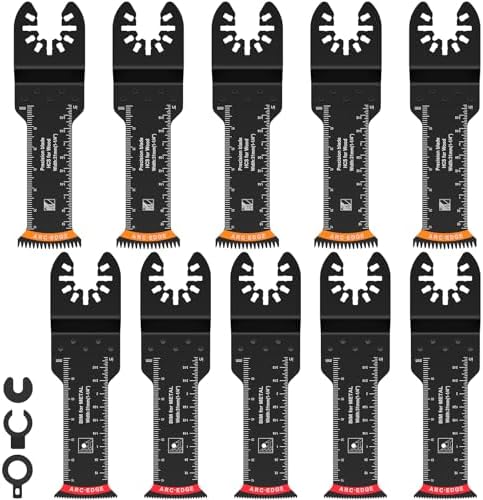 10Pcs Oscillating Saw Blades Set Quick Release Extra-Long Reach Arc Edge Bi-Metal Multitool Blades Universal Japanese Teeth Saw Blade High-Carbon Steel Oscillating Tool Blade