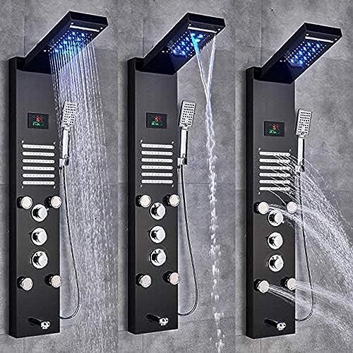 Panel de ducha con cascada y LED, mezclador termostático, incluye ducha de mano para experiencia lujosa miniatura 3