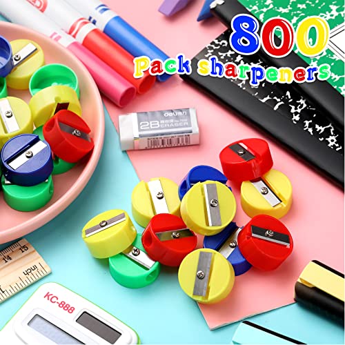 800 Pcs Pencil Sharpeners Pocket Sized Manual Pencil Sharpener Round Handheld Crayon Sharpener Assorted Colored Pencil Sharpener For Party Favors, Goodie Bags, Classroom Prizes And School Supplies #TOP3