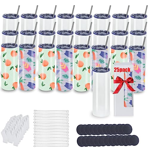 MICLAXYS 25 Pack 30oz Sublimation Tumblers Bulk, 30OZ Sublimation Tumbler Blank, Skinny Straight Stainless Steel Blanks Cups with Individual Box(25, 30OZ)
