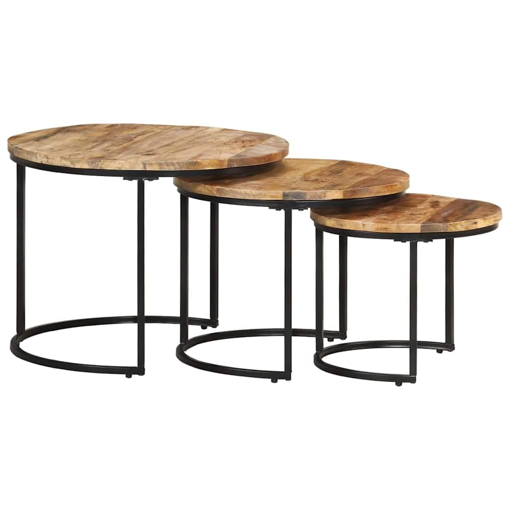 3 tavolini in legno di mango grezzo con ferro verniciato a polvere, 3 misure, 60 x 45 cm, 50 x 40 cm, 40 x 34 cm, impilabili, per soggiorno, vintage, industriale, scandinavo