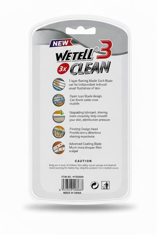 Image of WETELL 3x CLEAN Men's Disposable Razors - Triple Blade Shaving System | Smooth & Clean Shave | Lightweight Ergonomic Handle | Pack of 3 Premium Disposable Shavers for Men (WT202503)
