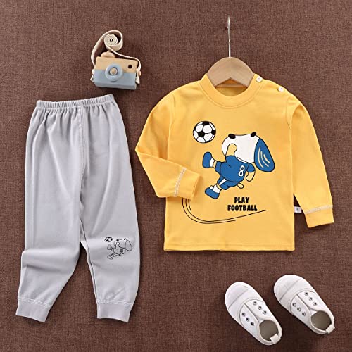 Image of Bold N Elegant Cute Cartoon Cotton Knit Full Sleeve T-Shirt & Pajama Clothing Set for Infant Toddler Boys Girls Kids