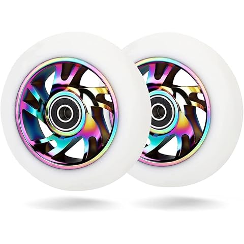 110 mm Scooter Wheels - 2 Pieces 110 mm Scooter Wheels with ABEC-9 Bearings - Aluminium 88A Stunt Scooter Wheels for Apollo Albott Fuzion (110 mm, White) Cover