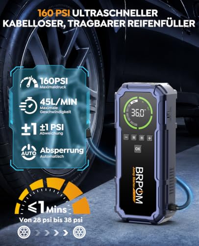 BRPOM 9000A Starthilfe Powerbank mit Luftkompressor 160 PSI – Ansicht 3