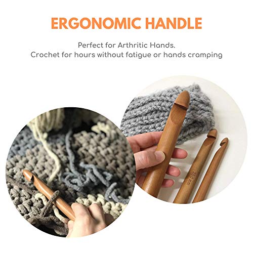 Image of 3 PCS Giant Crochet Hooks Set - Bamboo Yarn Hooks with Portable Case - Perfect for Big Loop Yarn or Extra Bulky Yarn Projects