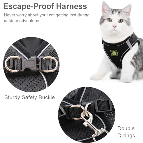 Cat Harness and Leash Set, Escape Proof Adjustable Kitten Vest Harness with Leash & Collar, Lightweight Reflective Pet Harness for Small and Medium Cats Outdoor Walking Travel, Black (M) - Image 5