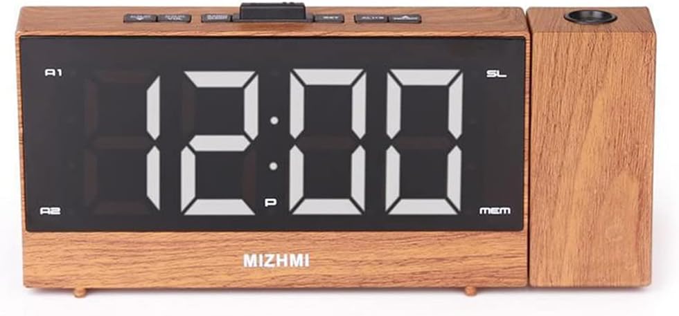 Projection Radio Alarm Clock Projector FM Radio with Sleep Timer Digital Display Screen (Color : A, Size : One Size)