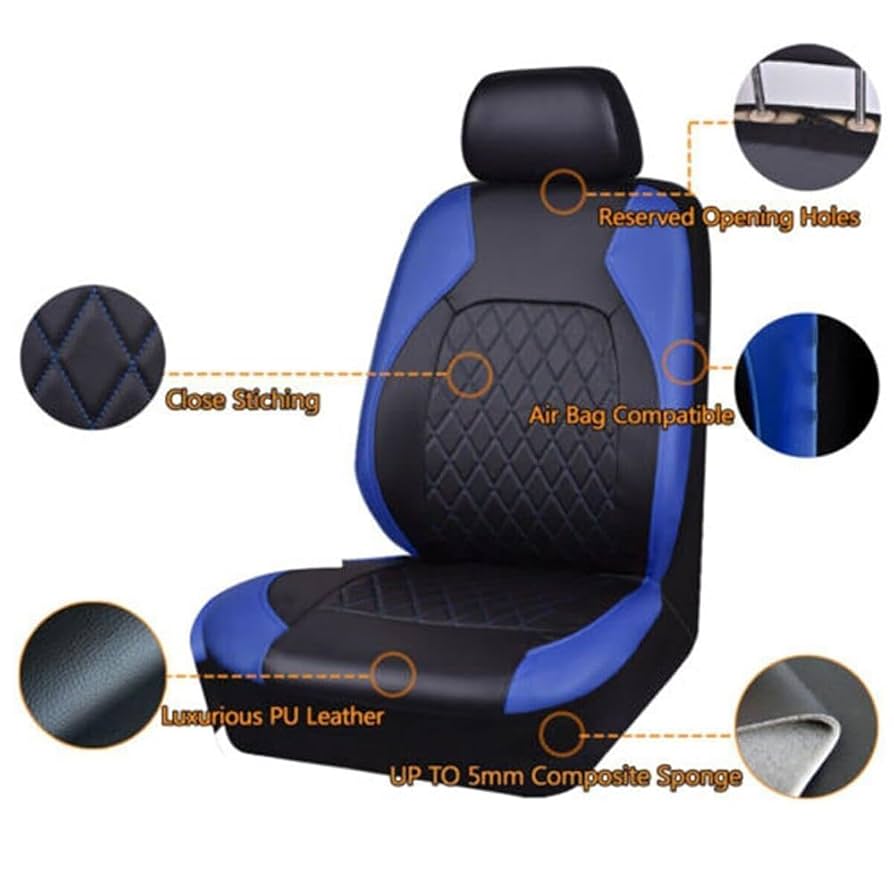 WuYyyyy Car Seat Cover Full Sets For Hyundai Kona Hybrid/Electric/N SUV 2018-2020 2021 2022 2023 Leather Waterproof NonSlip Front Rear Protectors
