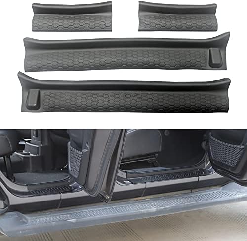 KMFCDAE for Jeep JL Door Sill Guards 4 Door Entry Guard Black Soft Rubber Scratch Cover Protector Decal Sticker for Jeep Wrangler JL JLU Gladiator JT 4-Door 2018 2019 2020 2021 2022 2023