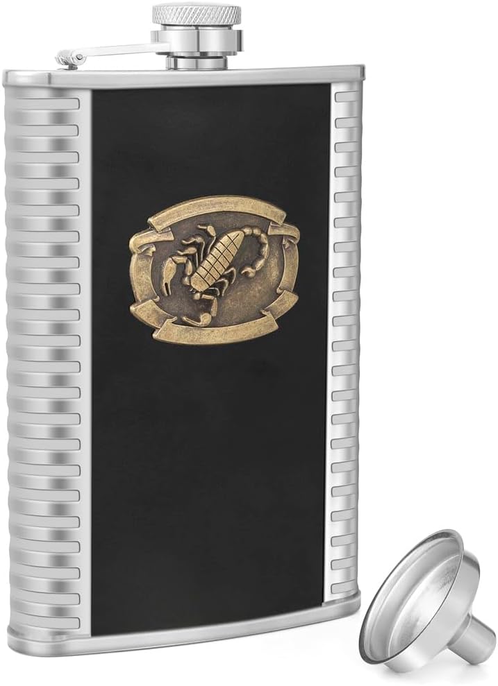 10 oz Scorpion Pattern Leather Whiskey Liquor Hip Flask