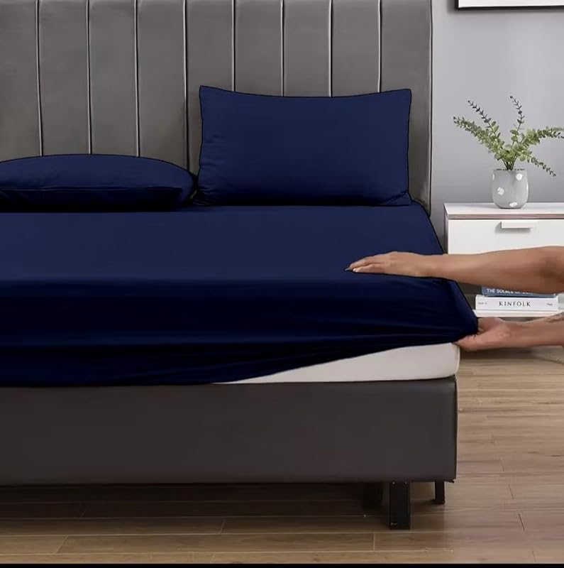 Decolab Jogo de Cama Casal Essencial 100% Algodão Macio Azul-Marinho