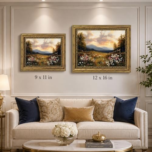 Gold Framed Landscape wall art,Vintage Rustic Wildflower Painting,9x11 Inch — view 7