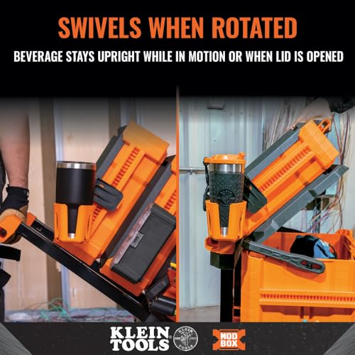 klein tools 54817mb modbox cup holder anti-spill self-leveling swivel modular tool storage system side mounting accessory easy one-handed attachment