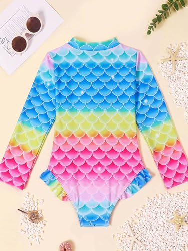 Kids Girls Hot Spring Scale Printed Swimsuit Long Sleeve Sun Protection Bikini Zipper Swimwear4