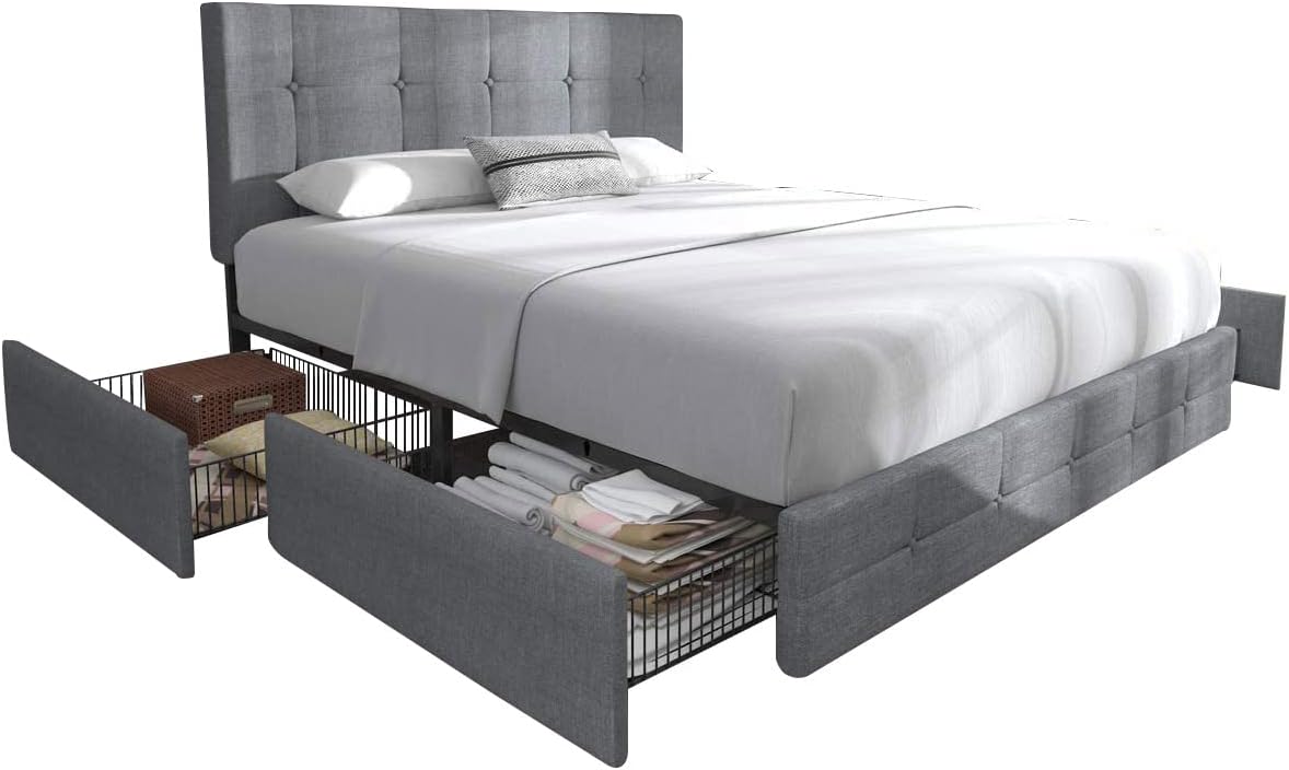 Bed Frame with Drawers King Size Underbed Storage